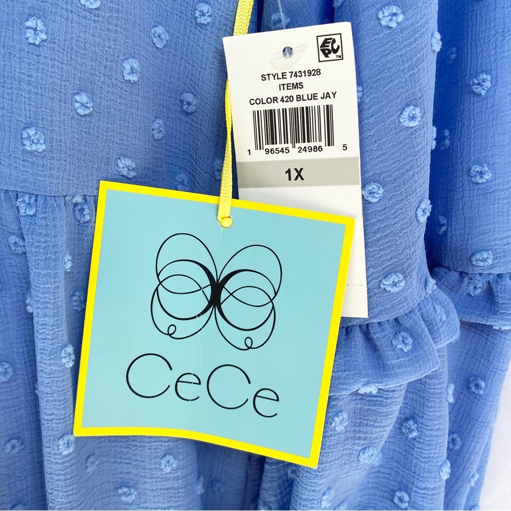 CeCe Swiss Dot Babydoll Dress Blue Jay Long Sleeve Womens Plus Size 1X NWT - Picture 6 of 9